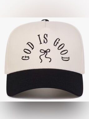 Baseball Trucker Hat with White & Black 'God Is Good' Embroidered New